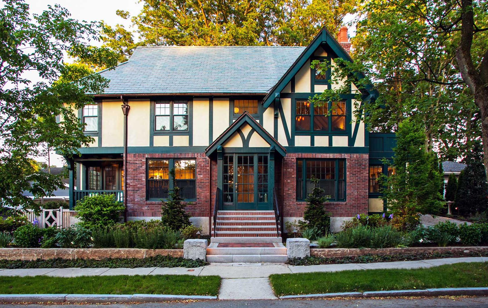 Front view of tudor revival home