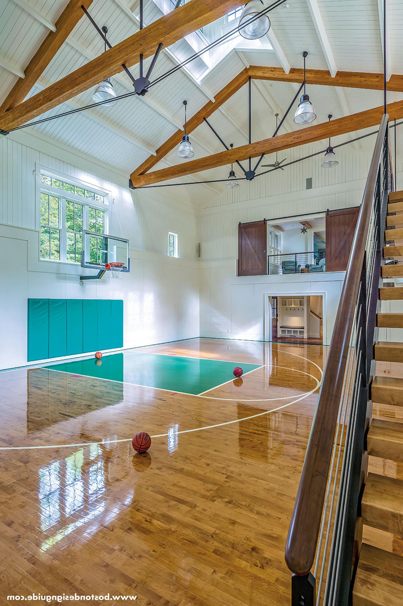 custom basketball court in barn
